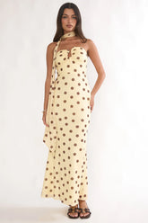 Raeva Strapless Scarf Maxi Dress Spotted Yellow