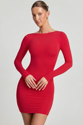 Open-Back Bodycon Mini Dress in Cherry Red