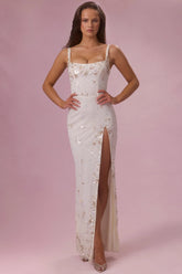 Embellished Corset Maxi Dress in Ivory