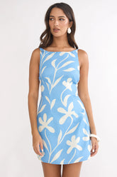 Tamora Tied Back Mini Dress Floral Blue