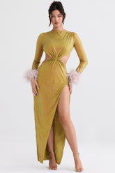 chartreuse crystallised maxi dress