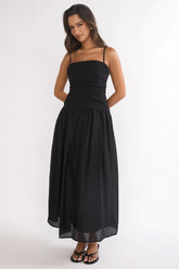 Tobi Square Neck A-Line Maxi Dress Black