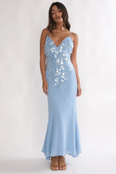 Meranda V-Neck Maxi Dress Sequin Blue