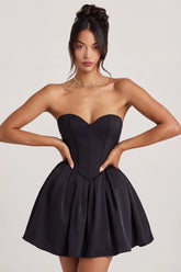 Corset Tulle Mini Dress in Jet Black