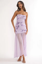 Jezra Strapless Sequin Embellished Maxi Dress Purple