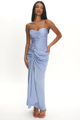 Molinda Strapless Ruched Drawstring Maxi Dress Blue