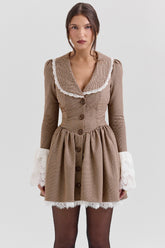 brown puppytooth check mini dress - sale