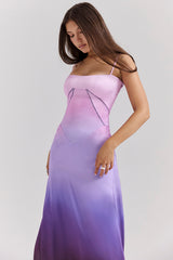 ombre print lace up maxi dress