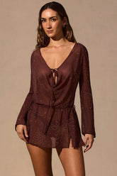 Long-Sleeve Mini Dress in Espresso Brown