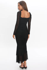 Nadia Long Sleeve Fishtail Midi Dress Black