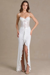 Embellished Lace Corset Gown in White