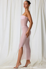 Ruched Bandeau Midi Dress in Soft Pink