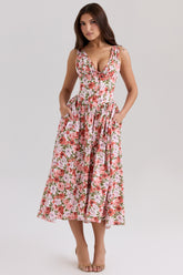 floral rose print stretch cotton corset sundress