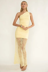 Love Unlimited One Shoulder Lace Hem Dress Butter