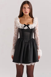 black lace ruffle mini dress - sale