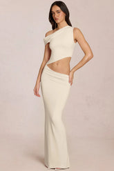 Asymmetric Drape Maxi Dress in Ivory