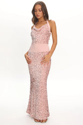 Cabernet Halter Maxi Dress Sequin Pink