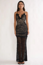 Capri Sunset Lace Overlay Maxi Dress Black