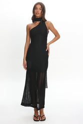 Cozette One-Shoulder Knit Dress Black