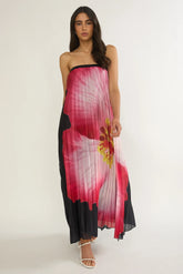 Lauriella Strapless Accordion Pleat Maxi Dress Hibiscus Black