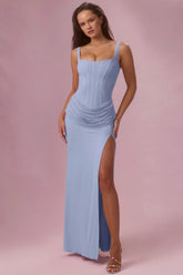 Mesh Draped Bridesmaid Dress in Powder Blue