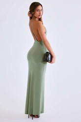 Modal Plunge Backless Maxi Dress in Sage Green