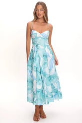 Get My Attention Pleat Waist Maxi Dress Watercolor Green