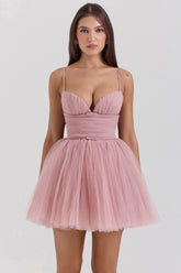 french rose tulle mini dress - sale