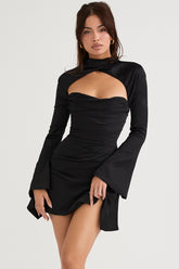 black draped corset dress