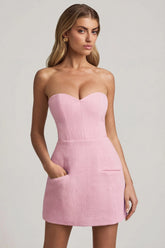 Sweetheart-Neck Strapless Structured Mini Dress in Soft Pink
