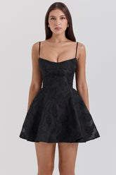 black floral lace back mini dress