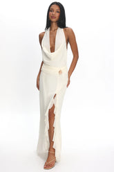 Logen Cowl Halterneck Maxi Dress Eggshell