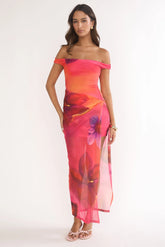 Romie Off-Shoulder Mesh Maxi Dress Print Floral