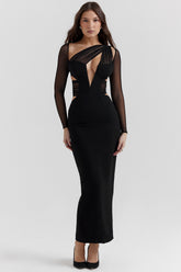 black plunge maxi dress