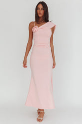 Sugar High Asymmetric Shoulder Drape Maxi Dress Pink