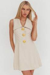 Cary Gold Button Collared Mini Dress Latte