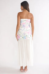 Wilma Sheer Hem Strapless Maxi Dress Flowers Blue