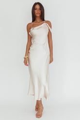 Lexington Draped Shoulder Criss-Cross Back Maxi Dress Oyster