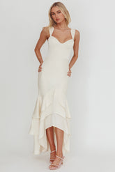 Baylin Layered Mermaid Hem Maxi Dress Cream
