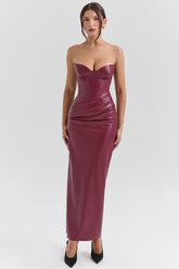 cabernet vegan leather midi dress
