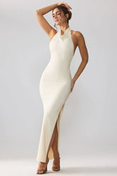 Jersey Cowl Neck Backless Maxi Dress in Ivory