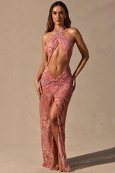 Cut-Out Halterneck Maxi Dress in Paisley Print