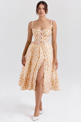 royal rose print corset midi sundress