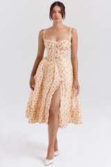 royal rose print corset midi sundress