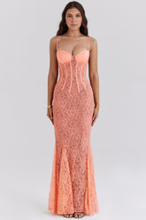 sorbet lace godet maxi dress