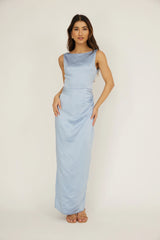 Leila Boat Neck Midi Dress Blue