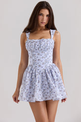 blue floral print cotton mini dress with bloomers