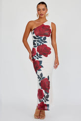 Desiree One Shoulder Mesh Maxi Dress Rose