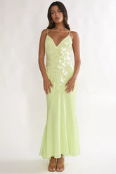Meranda V-Neck Maxi Dress Sequin Yellow