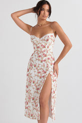 rose print corset midi sundress